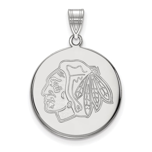 Sterling Silver Rhodium Plated Nhl Logoart Chicago Blackhawks Large Disc Pendant