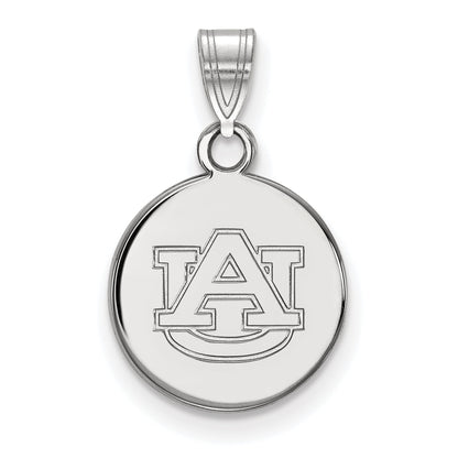 Sterling Silver Rhodium Plated Logoart Auburn University Small Disc Pendant