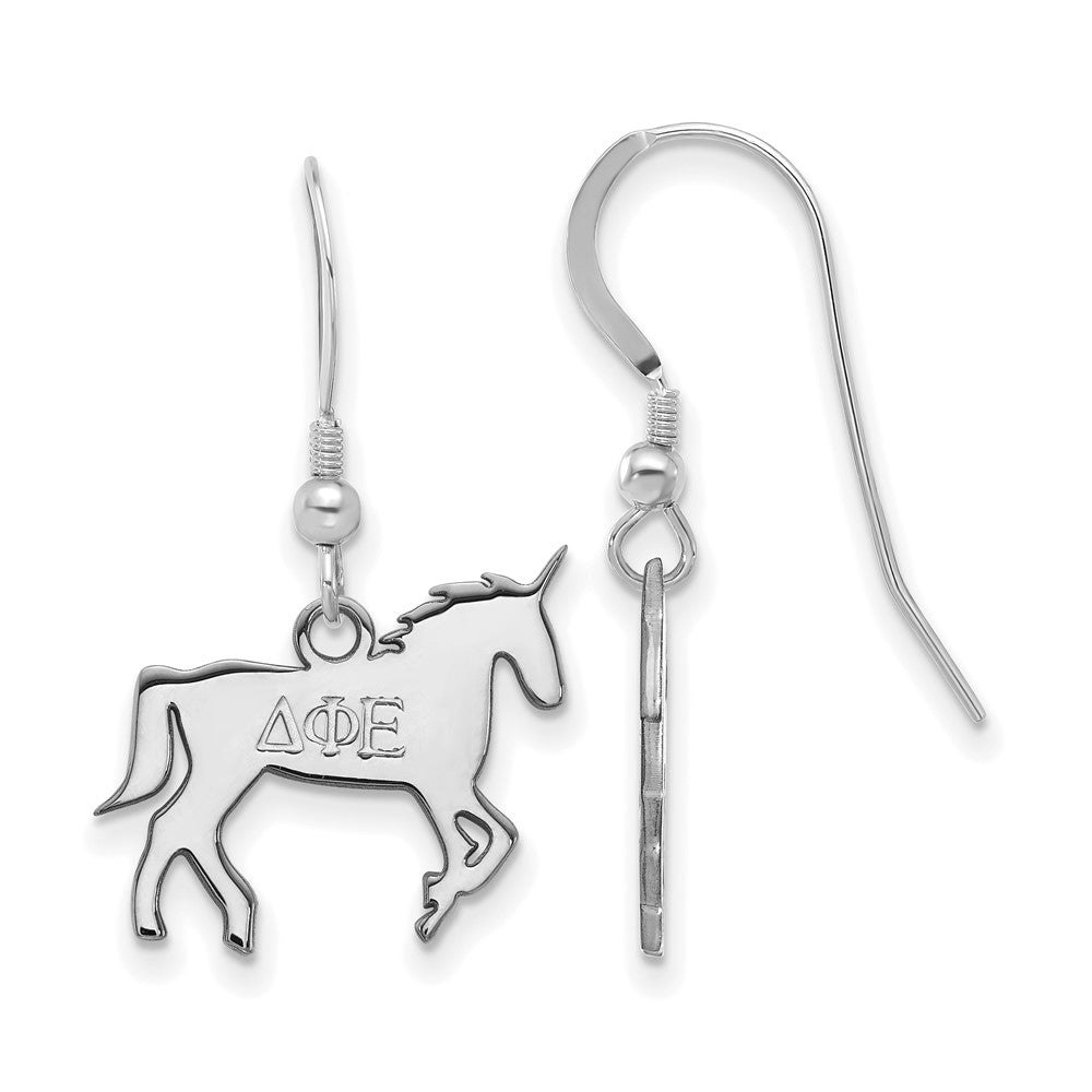 Sterling Silver Rhodium Plated Logoart Delta Phi Epsilon Sorority Symbol Small Dangle Wire Earrings