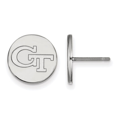 Sterling Silver Rhodium Plated Logoart Georgia Institute Of Technology G T Small Disc Post Earrings