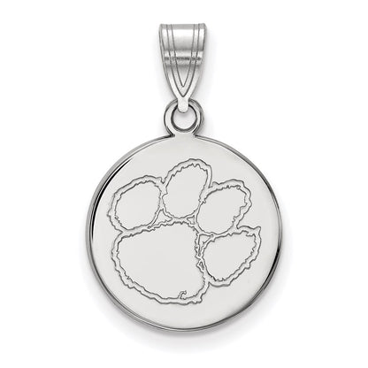 10K White Gold Logoart Clemson University Tiger Paw Medium Disc Pendant