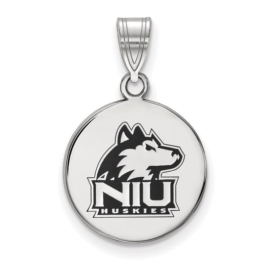 Sterling Silver Rhodium Plated Logoart Northern Illinois University N I U Huskies Medium Enameled Disc Pendant