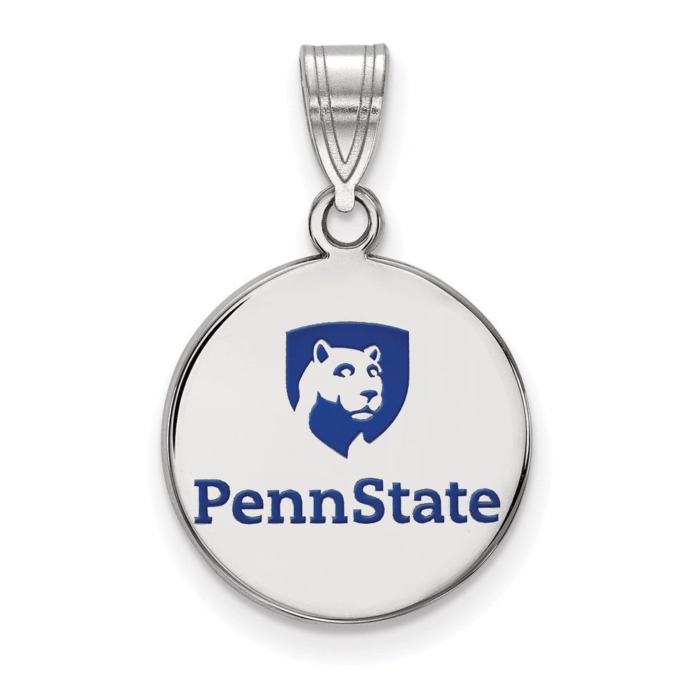 Sterling Silver Rhodium Plated Logoart Penn State University Medium Enameled Disc Pendant
