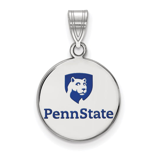 Sterling Silver Rhodium Plated Logoart Penn State University Medium Enameled Disc Pendant