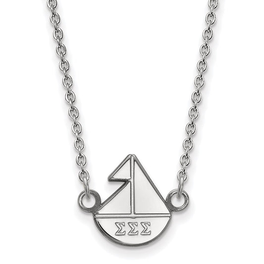 Sterling Silver Rhodium Plated Logoart Sigma Sorority Symbol Extra Small Pendant 18 Inch Necklace