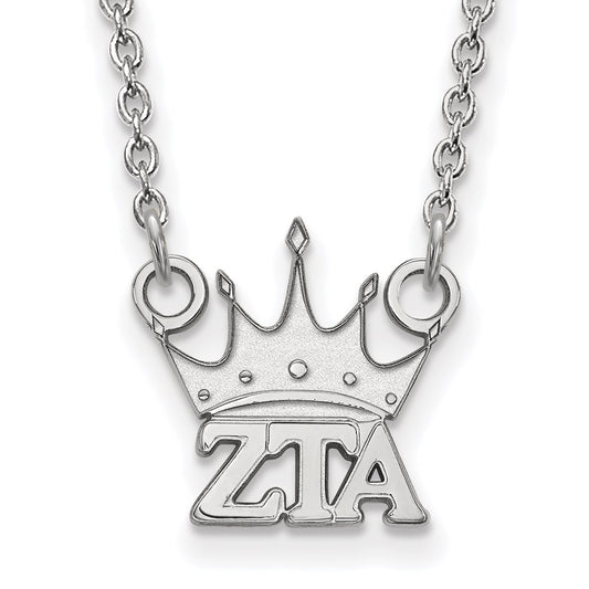 Sterling Silver Rhodium Plated Logoart Zeta Tau Alpha Sorority Symbol Extra Small Pendant 18 Inch Necklace
