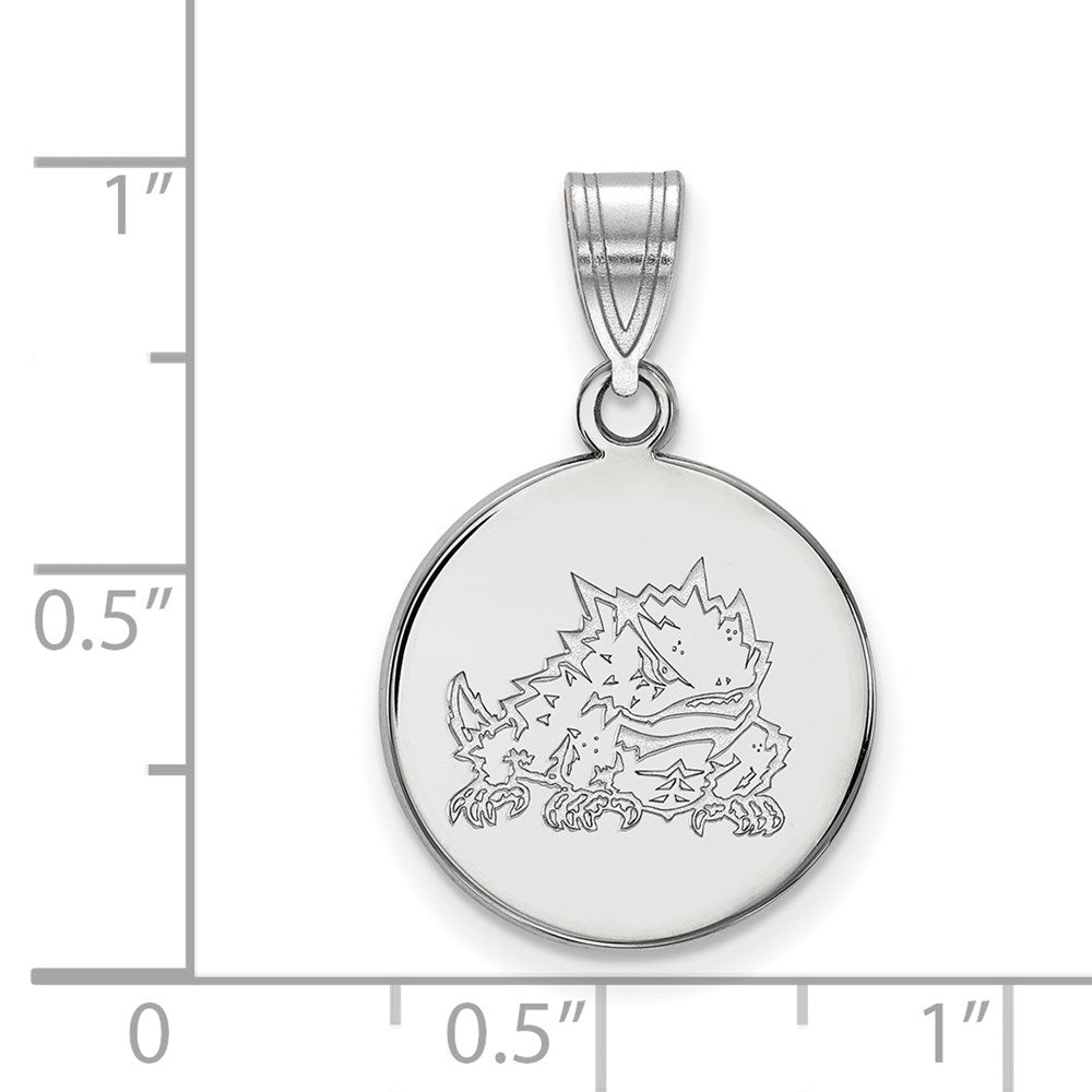 14K White Gold Logoart Texas Christian University Horned Frog Medium Disc Pendant