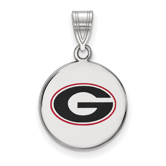 Sterling Silver Rhodium Plated Logoart University Of Georgia Letter G Medium Enameled Disc Pendant
