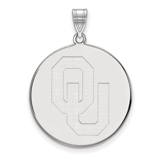 Sterling Silver Rhodium Plated Logoart University Of Oklahoma O U Extra Large Disc Pendant