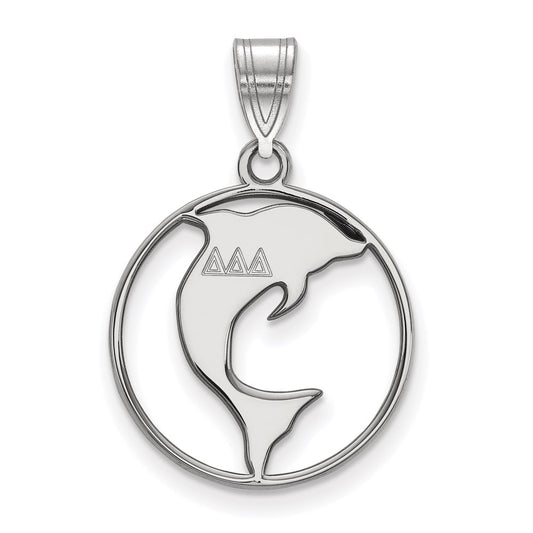 Sterling Silver Rhodium Plated Logoart Delta Sorority Symbol Medium Circle Pendant