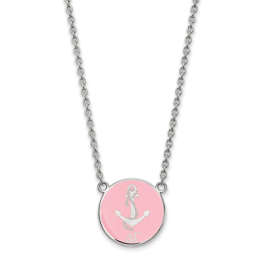 Sterling Silver Rhodium Plated Logoart Delta Gamma Sorority Symbol Large Color Enamel Pendant 18 Inch Necklace