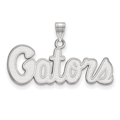 Sterling Silver Rhodium Plated Logoart University Of Florida Gators Script Small Pendant