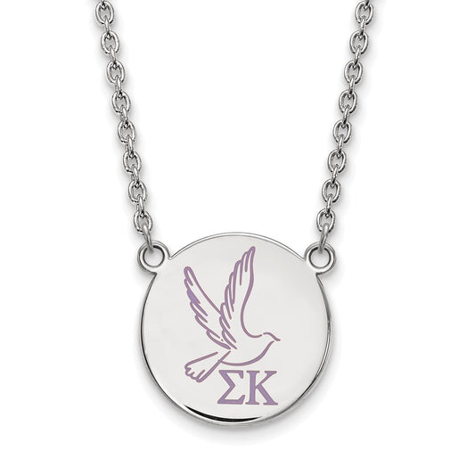 Sterling Silver Rhodium Plated Logoart Sigma Kappa Sorority Symbol Large Color Enamel Pendant 18 Inch Necklace