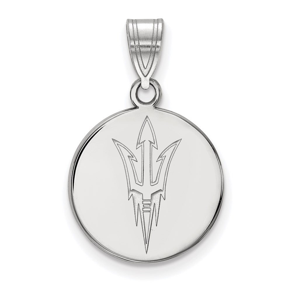 Sterling Silver Rhodium Plated Logoart Arizona State University Pitchfork Medium Disc Pendant