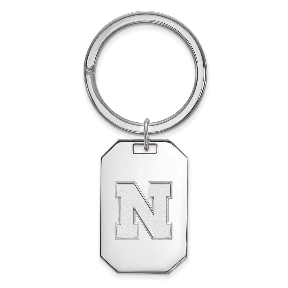 Sterling Silver Rhod-Pltd Logoart University of Nebraska Key Ring