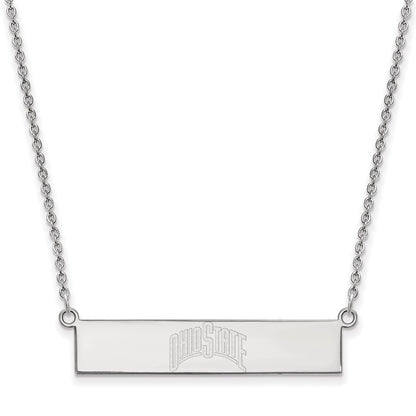 Sterling Silver Rhodium Plated Logoart The Ohio State University Small Bar 18 Inch Necklace