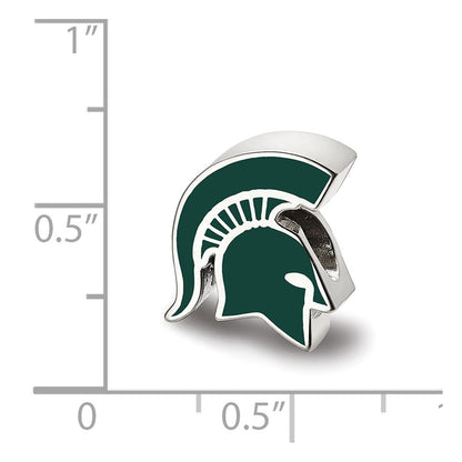 Sterling Silver Rhod-Pltd Logoart Michigan State U. Spartan Enamel Bead