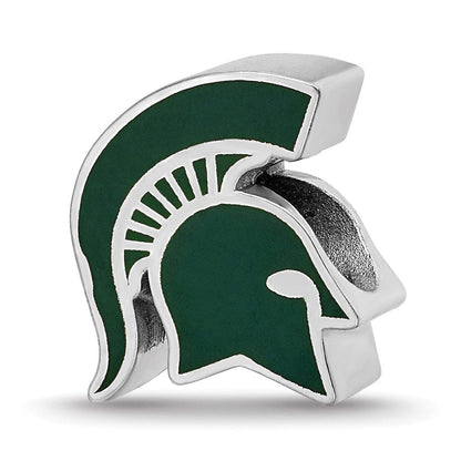 Sterling Silver Rhod-Pltd Logoart Michigan State U. Spartan Enamel Bead
