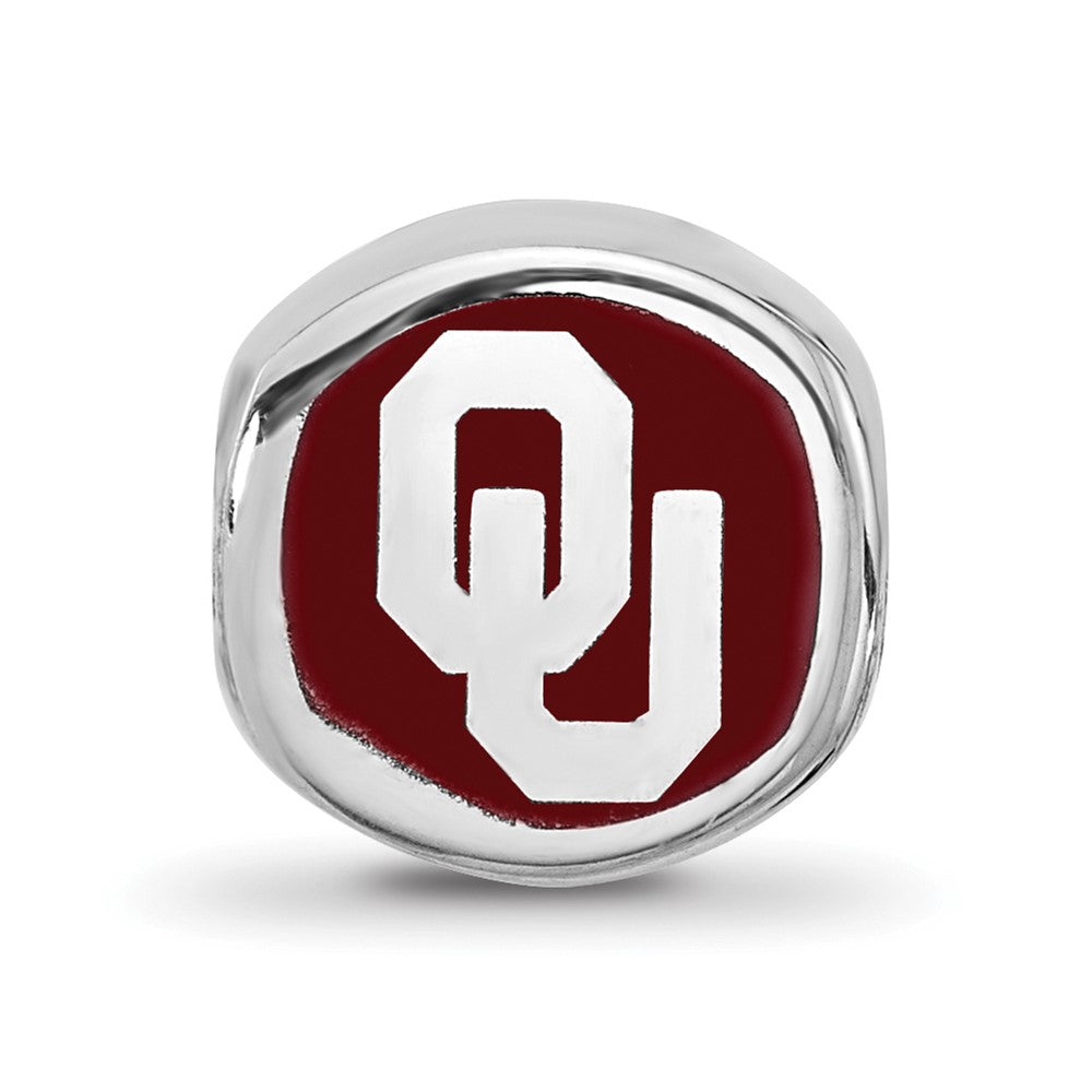 Sterling Silver Rhod-Pltd Logoart University of Oklahoma Enamel Bead