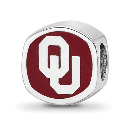 Sterling Silver Rhod-Pltd Logoart University of Oklahoma Enamel Bead