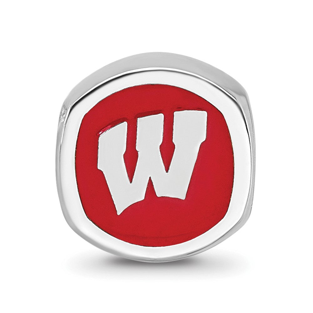 Sterling Silver Rhod-Pltd Logoart University of Wisconsin Enamel Bead