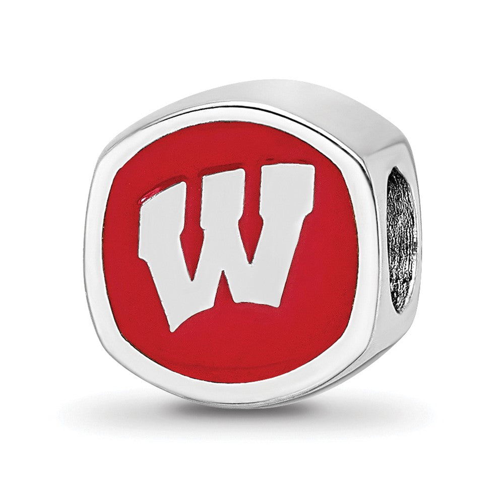 Sterling Silver Rhod-Pltd Logoart University of Wisconsin Enamel Bead