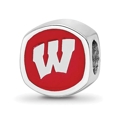 Sterling Silver Rhod-Pltd Logoart University of Wisconsin Enamel Bead
