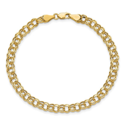 14K Yellow Gold 5mm Hollow Double Link 7.25 Inch Charm Bracelet