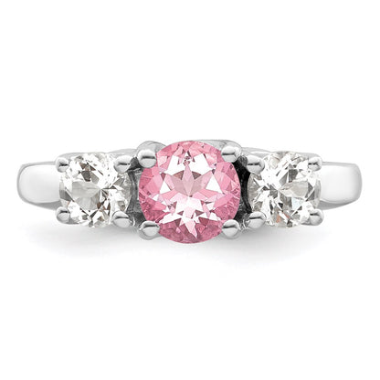 Sterling Silver Survivor Collection Rhodium Plated Clear Pink Topaz Pamela Ring (Size 7 Only)
