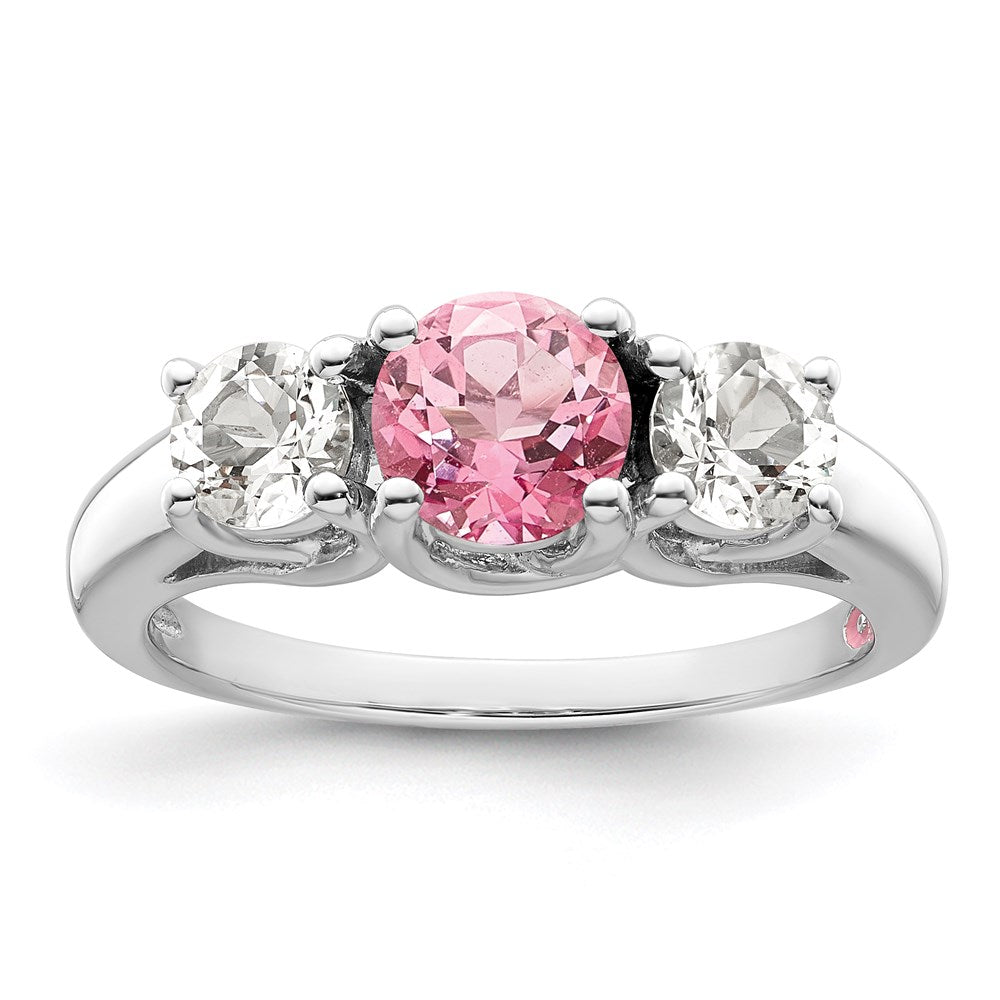 Sterling Silver Survivor Collection Rhodium Plated Clear Pink Topaz Pamela Ring (Size 7 Only)