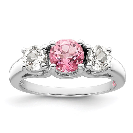 Sterling Silver Survivor Collection Rhodium Plated Clear Pink Topaz Pamela Ring (Size 7 Only)