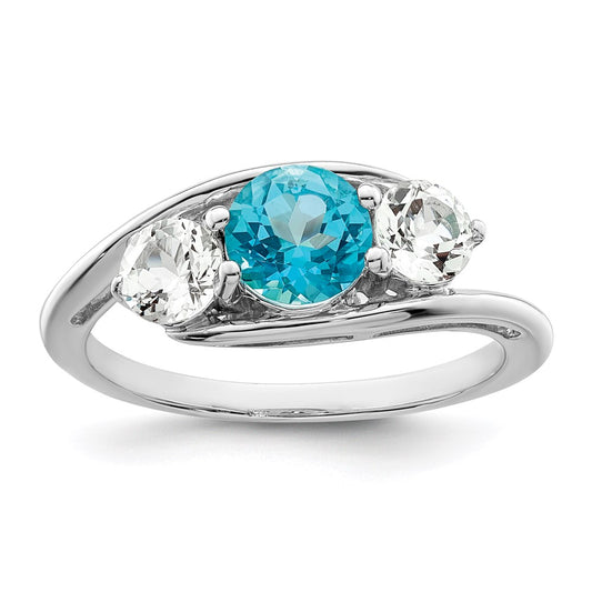 Sterling Silver Survivor Collection Rhodium Plated White And Blue Topaz Sue Ring (Size 8 Only)