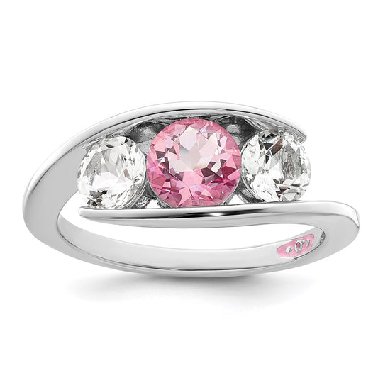Sterling Silver Survivor Collection Rhodium Plated White And Pink Topaz Journey Ring (Size 7 Only)