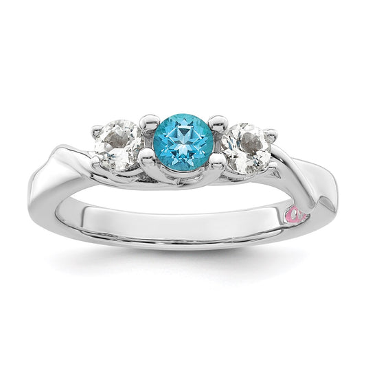 Sterling Silver Survivor Collection Rhodium Plated White And Blue Topaz Joanna Ring (Size 6 Only)
