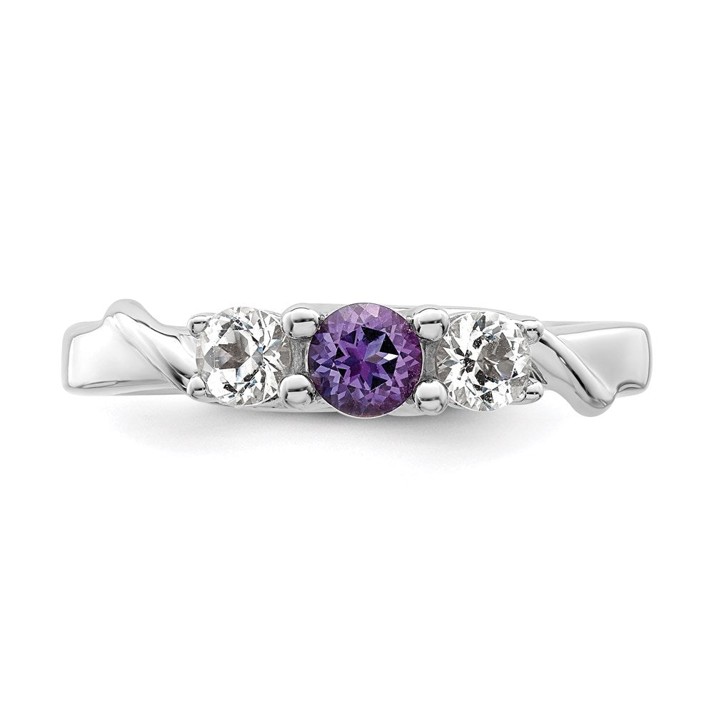 Sterling Silver Survivor Collection Rhodium Plated White And Purple Topaz Joanna Ring (Size 6 Only)