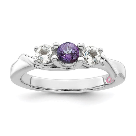Sterling Silver Survivor Collection Rhodium Plated White And Purple Topaz Joanna Ring (Size 6 Only)