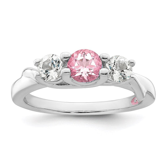 Sterling Silver Survivor Collection Rhodium Plated White And Pink Topaz Joanna Ring (Size 6 Only)