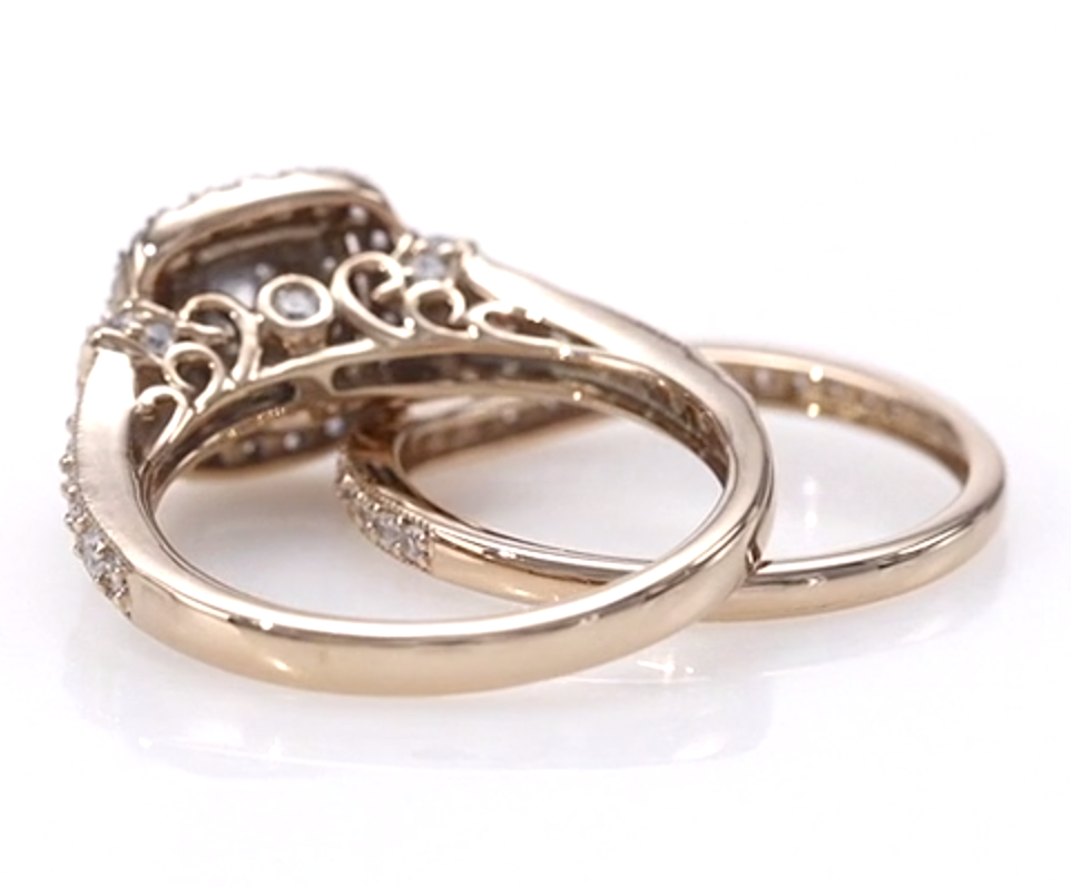 1 CT. T.W. Princess Cut Diamond Vintage Style Double Frame Engagement Bridal Set in 14K Rose Gold