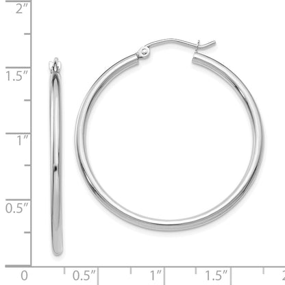 14K White Gold Polished 2X35mm Tube Hoop Earrings