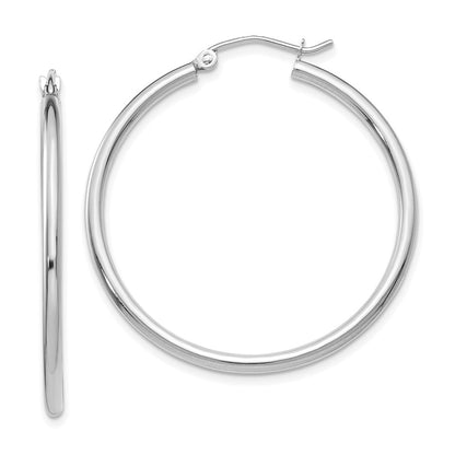 14K White Gold Polished 2X35mm Tube Hoop Earrings