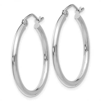 14K White Gold Polished 2X25mm Tube Hoop Earrings