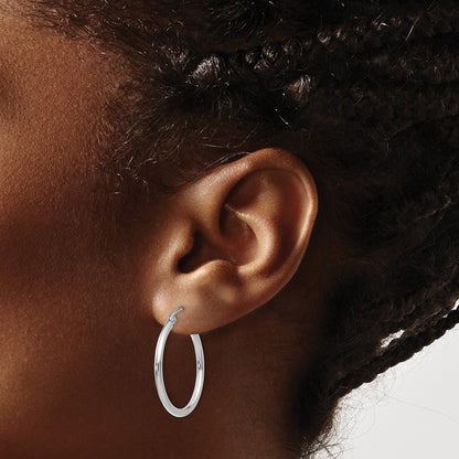 14K White Gold Polished 2X25mm Tube Hoop Earrings