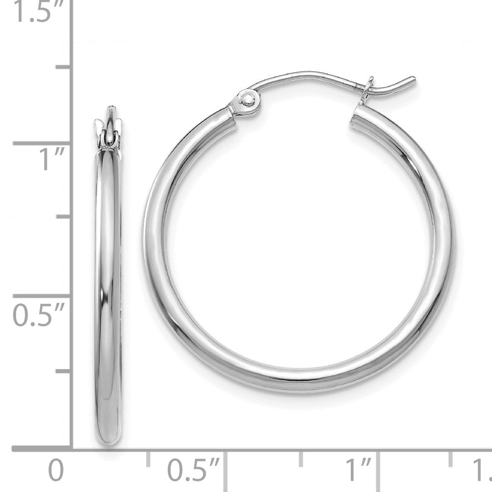 14K White Gold Polished 2X25mm Tube Hoop Earrings