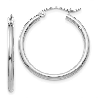 14K White Gold Polished 2X25mm Tube Hoop Earrings