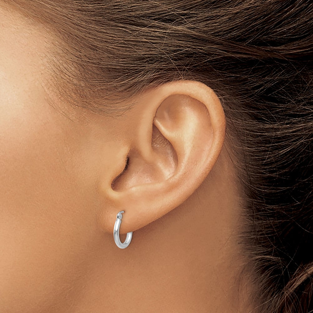 14K White Gold Polished 2X12mm Tube Hoop Earrings