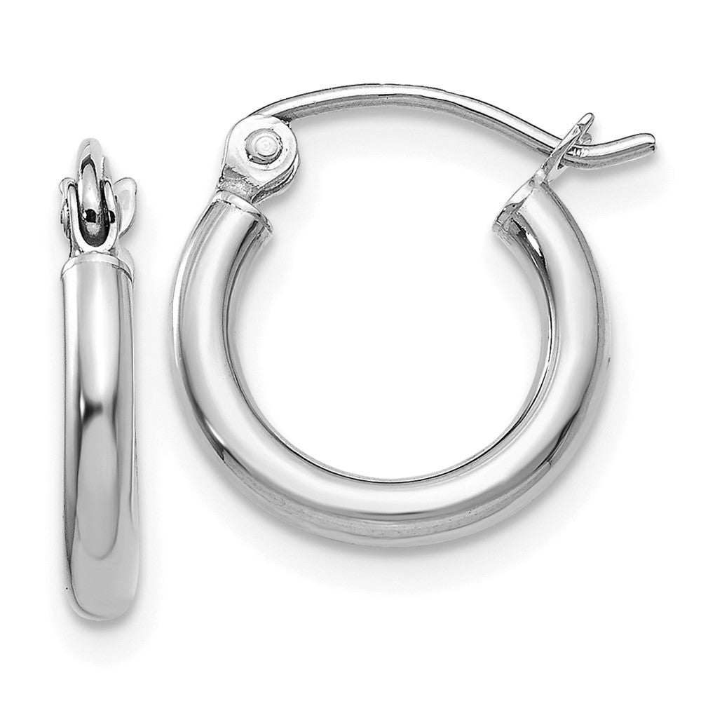 14K White Gold Polished 2X12mm Tube Hoop Earrings