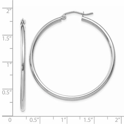 14K White Gold Polished 2X40mm Tube Hoop Earrings
