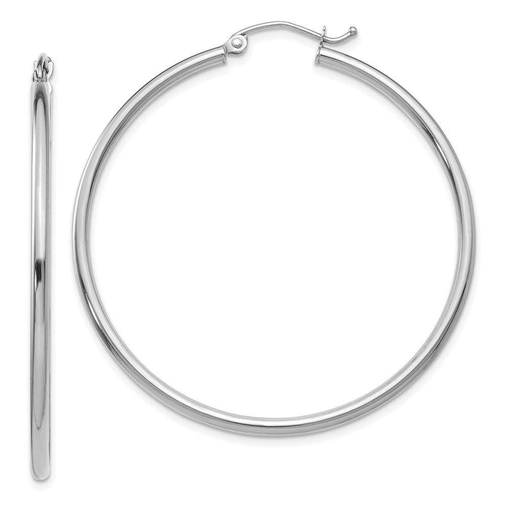 14K White Gold Polished 2X45mm Tube Hoop Earrings