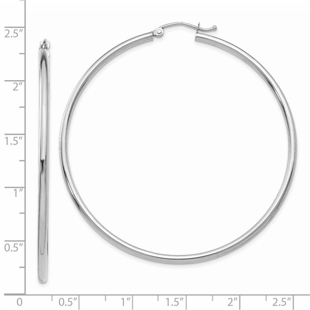 14K White Gold Polished 2X55mm Tube Hoop Earrings