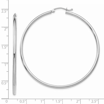 14K White Gold Polished 2X55mm Tube Hoop Earrings